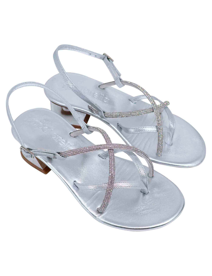Spatarella Sandali slingback donna in strass argento con tacco gioiello Moda