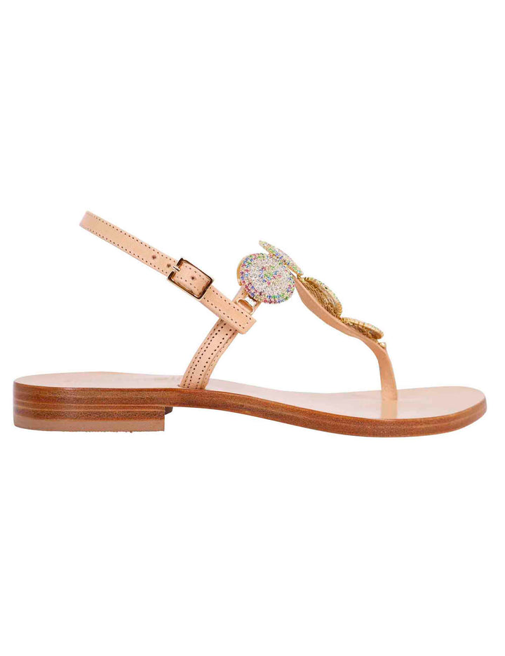 Spatarella Sandali flat slingback donna in pelle naturale con gioiello e suola in cuoio 2025