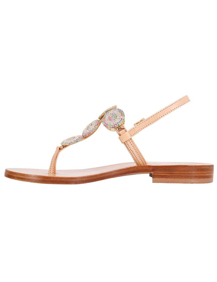 Spatarella Sandali flat slingback donna in pelle naturale con gioiello e suola in cuoio 2025