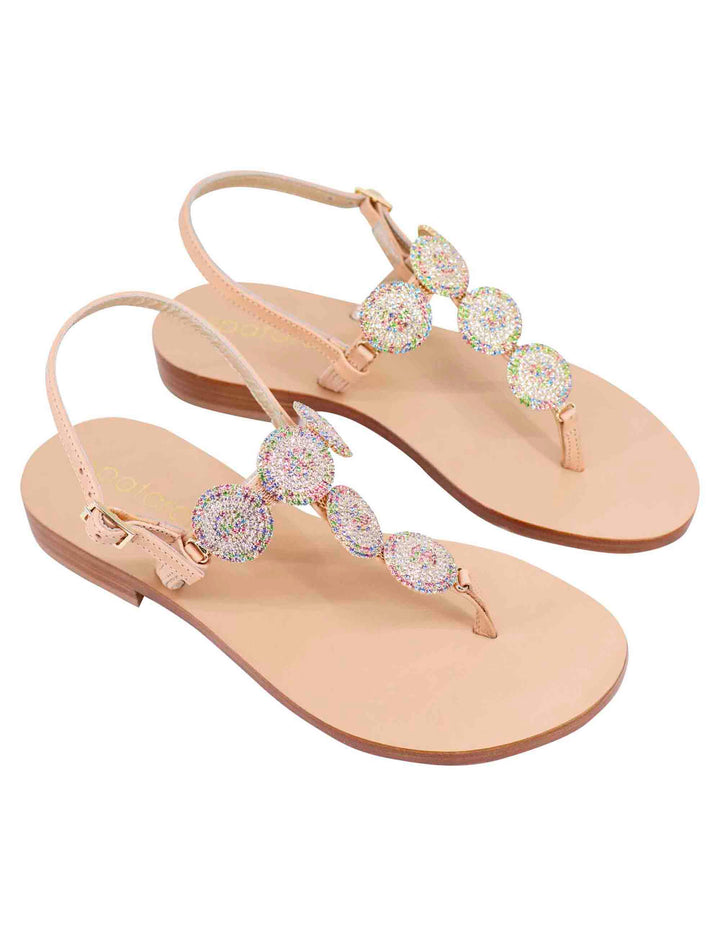 Spatarella Sandali flat slingback donna in pelle naturale con gioiello e suola in cuoio 2025