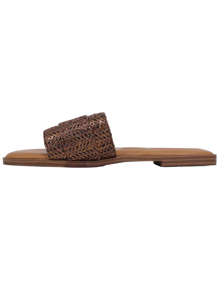 Spatarella Sandali flat donna in tessuto bronzo con fibbia in strass Italy