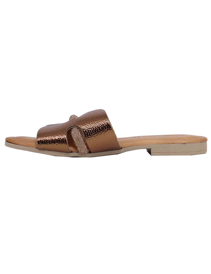 Spatarella Sandali flat donna in pelle laminata bronzo con stass Fino al 65% di sconto