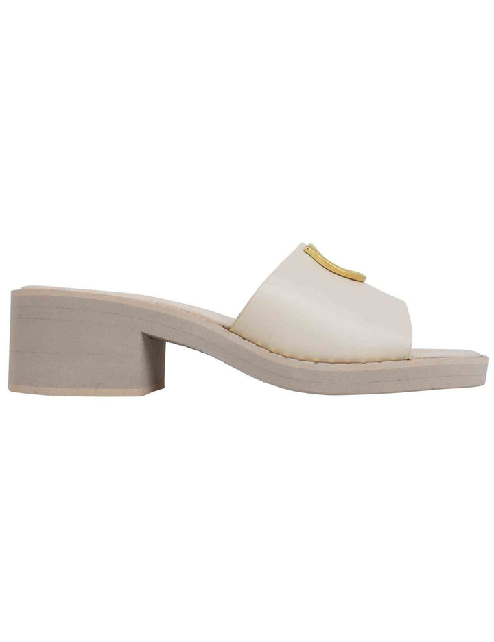 Spatarella Sandali donna in pelle off white con borchia oro e suola in gomma ultra leggera Nuovo