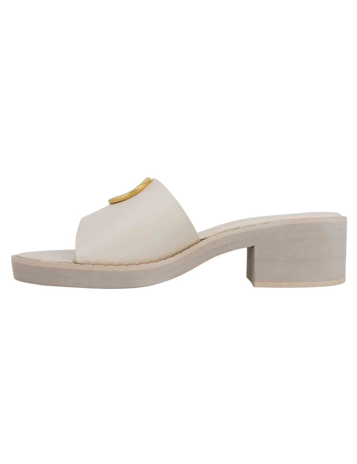 Spatarella Sandali donna in pelle off white con borchia oro e suola in gomma ultra leggera Nuovo