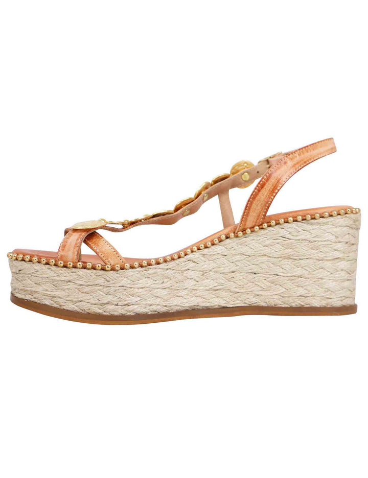 Spatarella Sandali infradito donna in pelle naturale con accessori oro e zeppa in corda Vendita