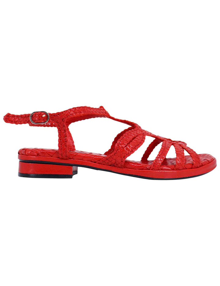 Spatarella Sandali slingback donna in pelle intrecciata rossa con tacco basso Saldi
