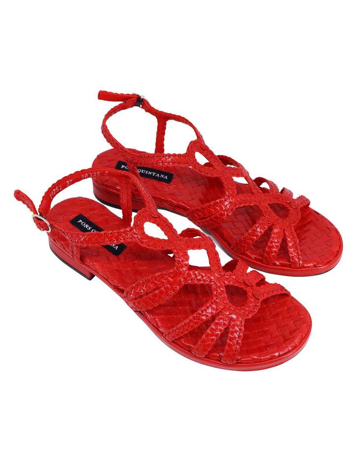 Spatarella Sandali slingback donna in pelle intrecciata rossa con tacco basso Saldi