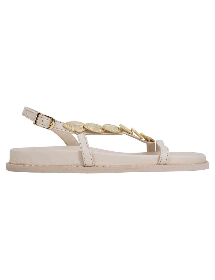 Spatarella Sandali infradito donna slingback in pelle off white con foglie d'oro Offerte