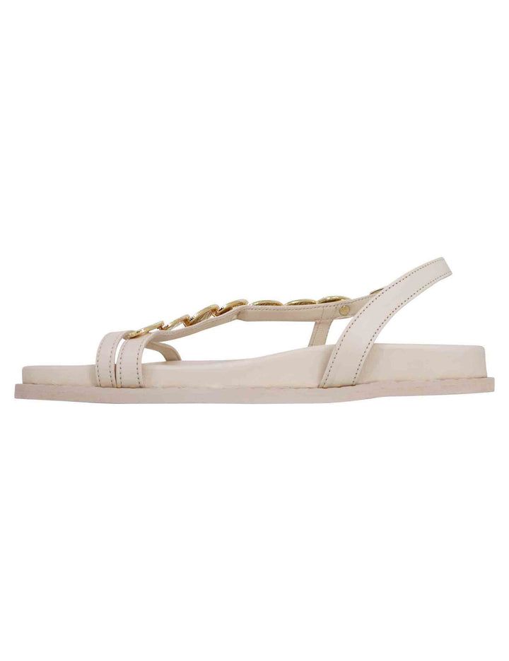Spatarella Sandali infradito donna slingback in pelle off white con foglie d'oro Offerte