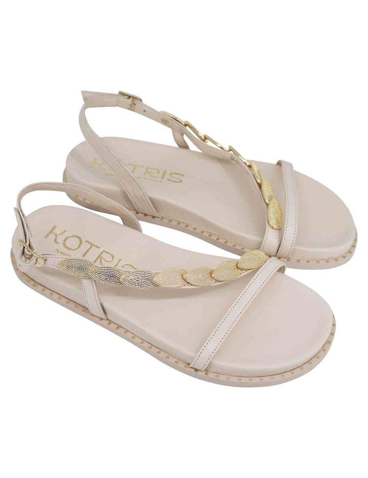 Spatarella Sandali infradito donna slingback in pelle off white con foglie d'oro Offerte
