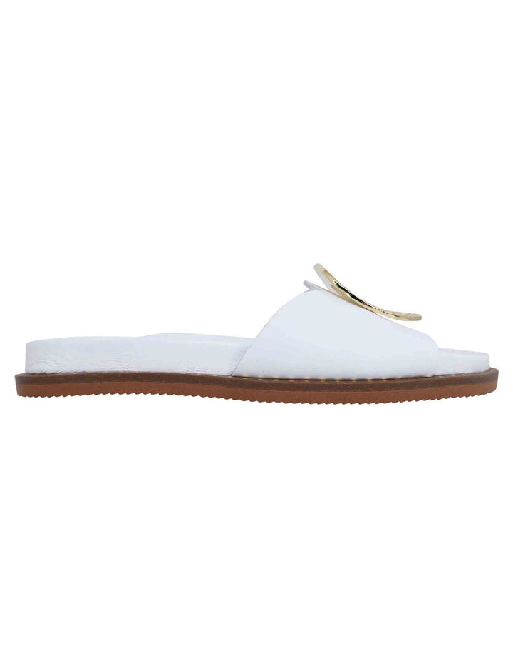 Spatarella Sandali donna flat in pelle bianca con fussbett e fibbia in oro Hotsell