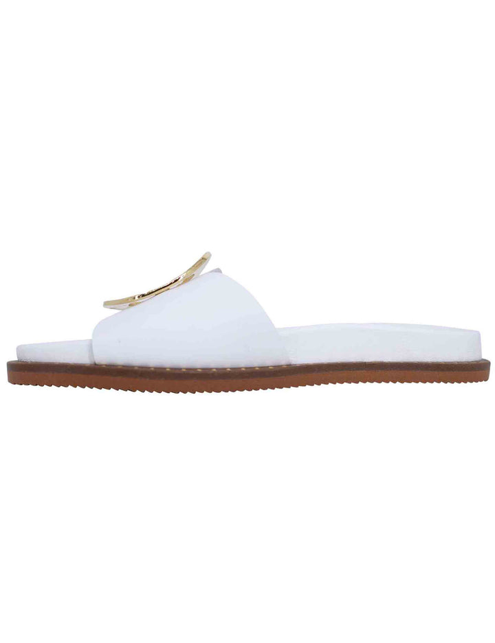 Spatarella Sandali donna flat in pelle bianca con fussbett e fibbia in oro Hotsell