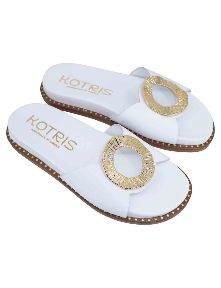 Spatarella Sandali donna flat in pelle bianca con fussbett e fibbia in oro Hotsell