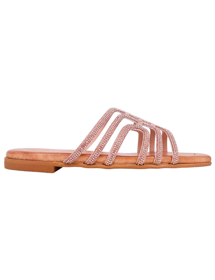 Spatarella Sandali flat donna in strass rosa con sottopiede morbido