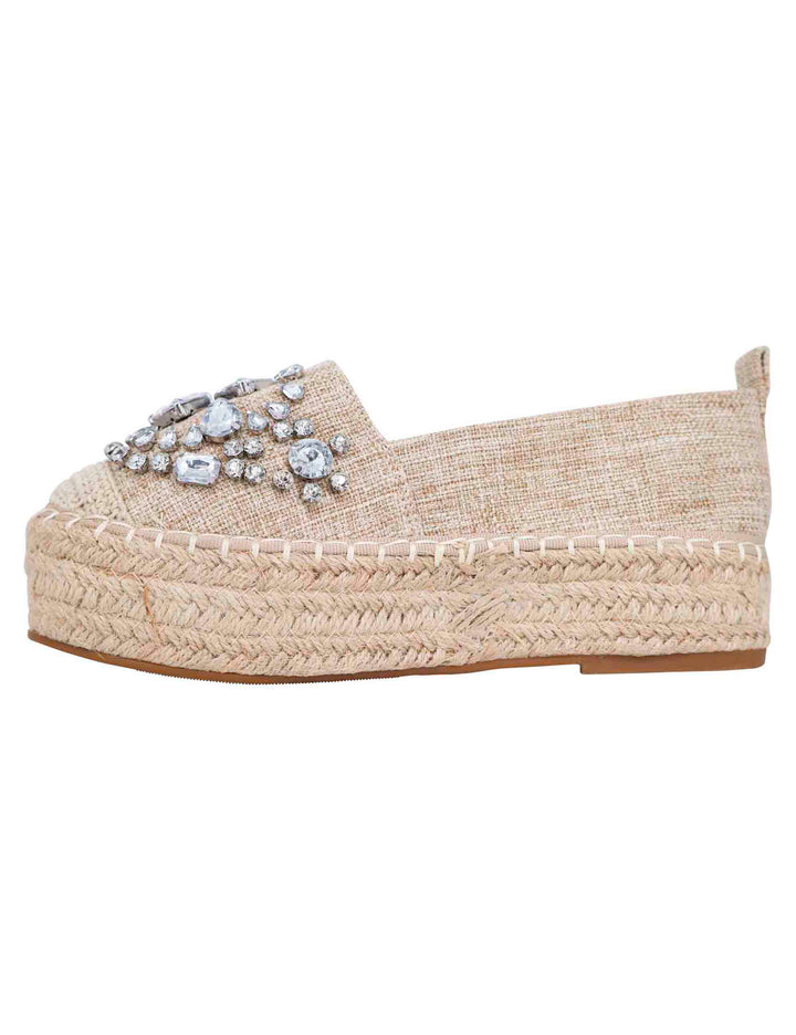 Spatarella Espadrillas donna in tessuto beige con strass e suola alta in corda Vendita Economica
