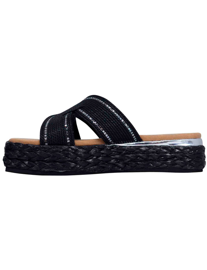 Spatarella Sandali donna in corda nera con rifiniture in argento Vendite Flash