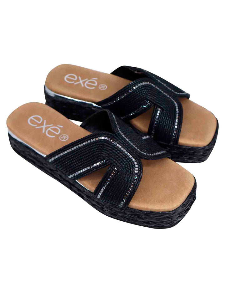 Spatarella Sandali donna in corda nera con rifiniture in argento Vendite Flash