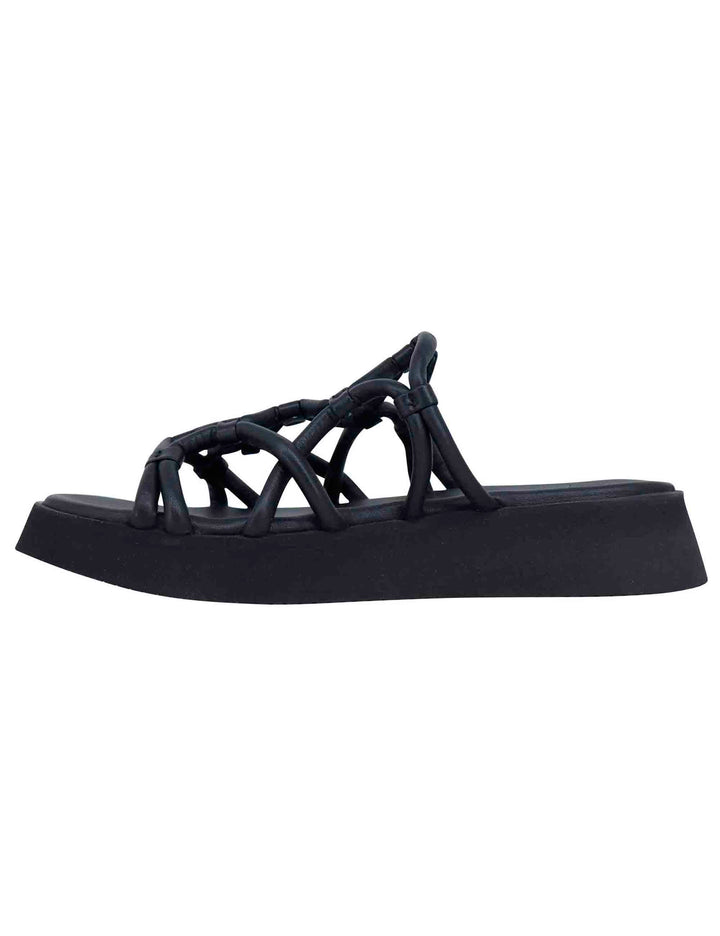 Spatarella Sandali donna in pelle nera con zeppa in gomma In Saldo