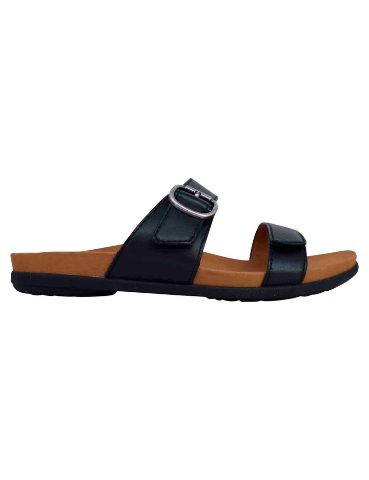 Spatarella Sandali bassi donna in pelle nera con fibbia laterale