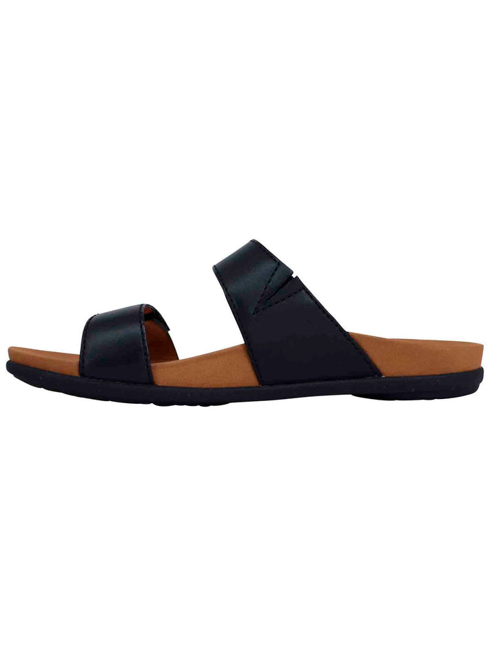 Spatarella Sandali bassi donna in pelle nera con fibbia laterale Moda