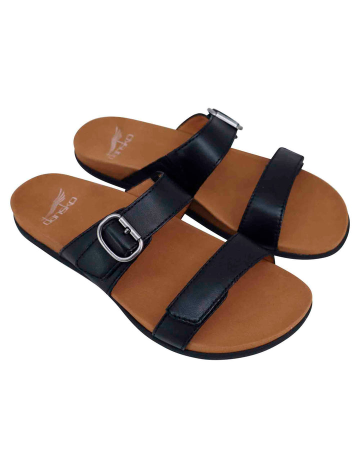 Spatarella Sandali bassi donna in pelle nera con fibbia laterale Moda