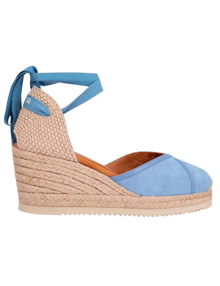 Spatarella Sandali espadrillas donna in camoscio celeste con zeppa in corda Italy