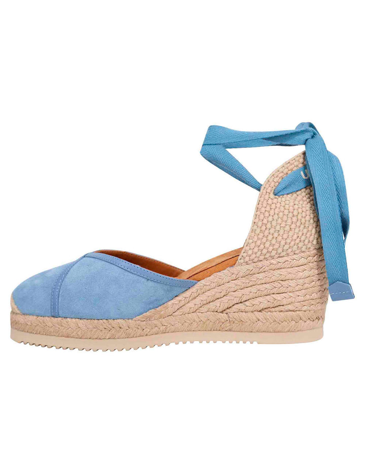 Spatarella Sandali espadrillas donna in camoscio celeste con zeppa in corda Italy