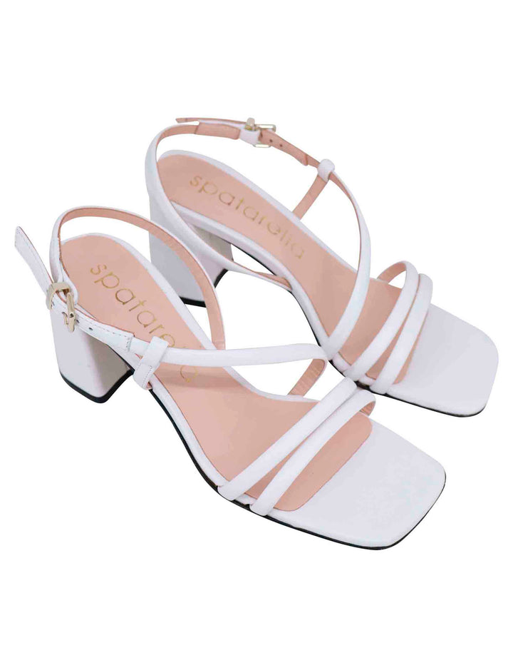 Spatarella Sandali slingback donna in pelle bianca con tacco grosso e punta quadra 2025