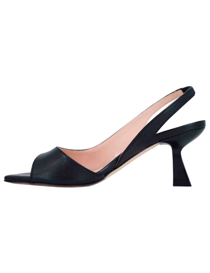 Spatarella Sandali slingback donna in pelle nera con punta quadra In Linea