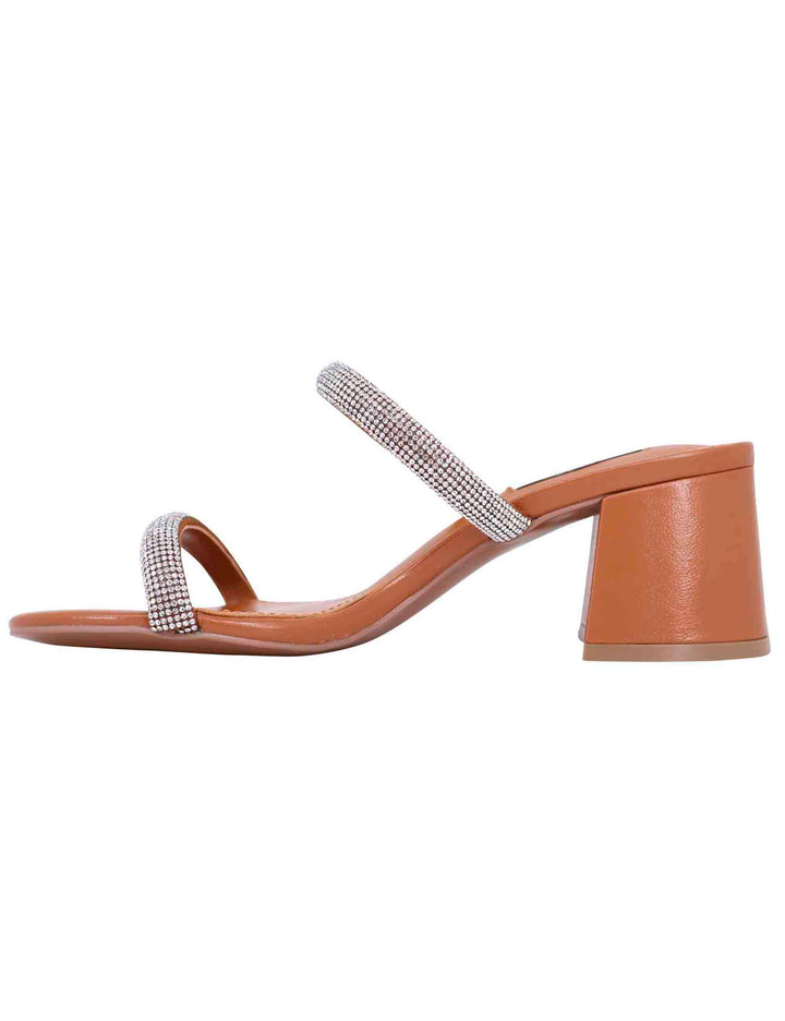 Spatarella Sandali donna in pelle cuoio con fascette in strass e punta tonda Heather Vendita