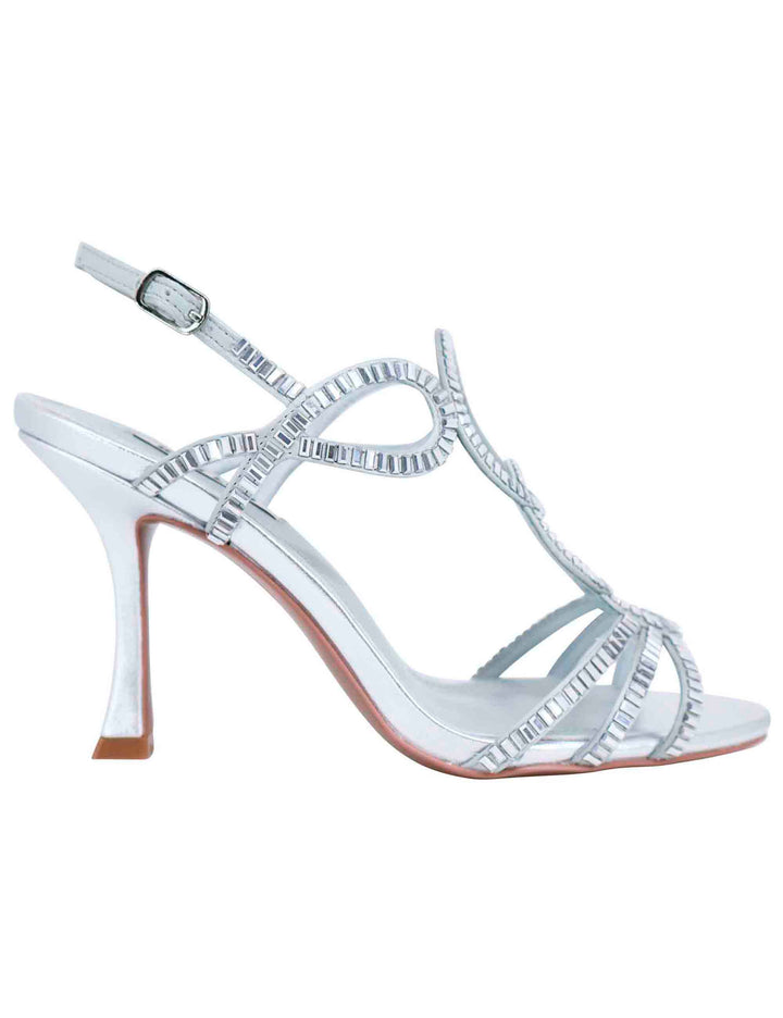 Spatarella Sandali slingback gioiello donna in strass argento con tacco alto Iris Spedizione Gratuita