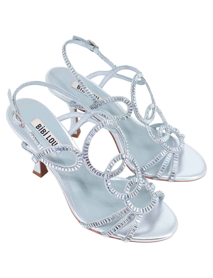 Spatarella Sandali slingback gioiello donna in strass argento con tacco alto Iris Spedizione Gratuita