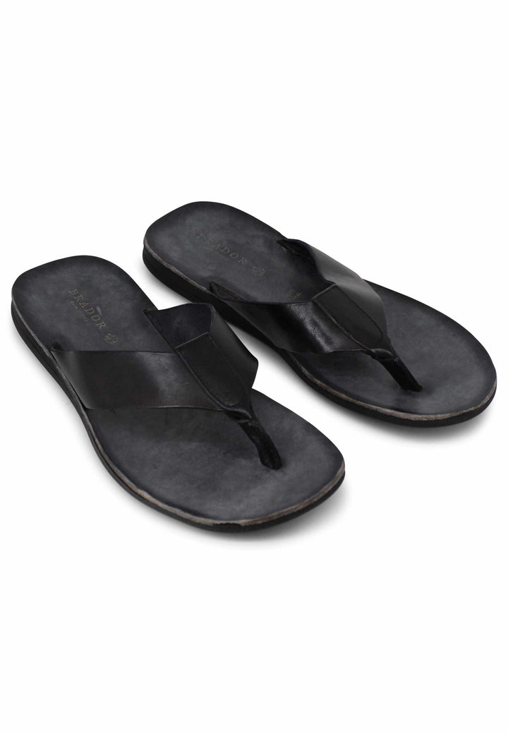 Spatarella Sandali infradito uomo in pelle nera con suola in gomma Soddisfazione Garantita