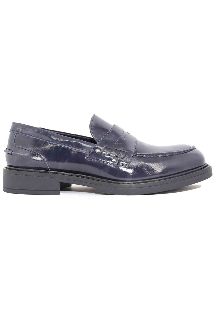 Spatarella Mocassini donna in pelle lucida blu con suola in gomma