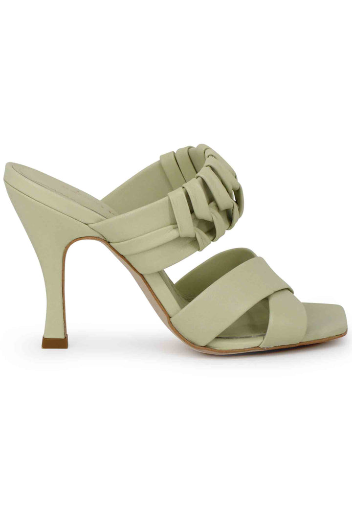 Spatarella Sandali donna in pelle verde con tacco alto e punta quadra Offerta