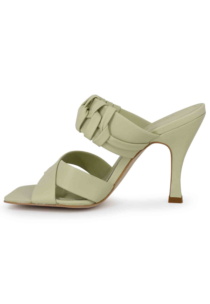 Spatarella Sandali donna in pelle verde con tacco alto e punta quadra Offerta