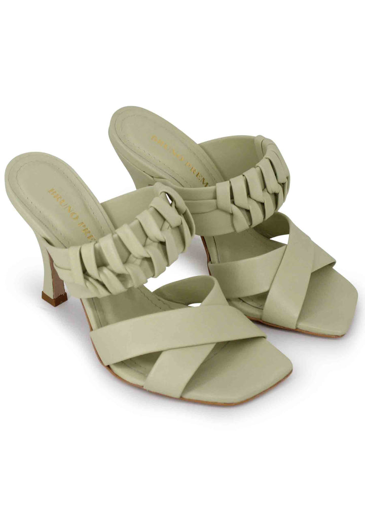 Spatarella Sandali donna in pelle verde con tacco alto e punta quadra Offerta