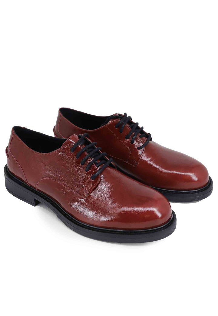 Spatarella Stringate donna in pelle naplack bordeaux con suola in gomma e tacco basso Saldi