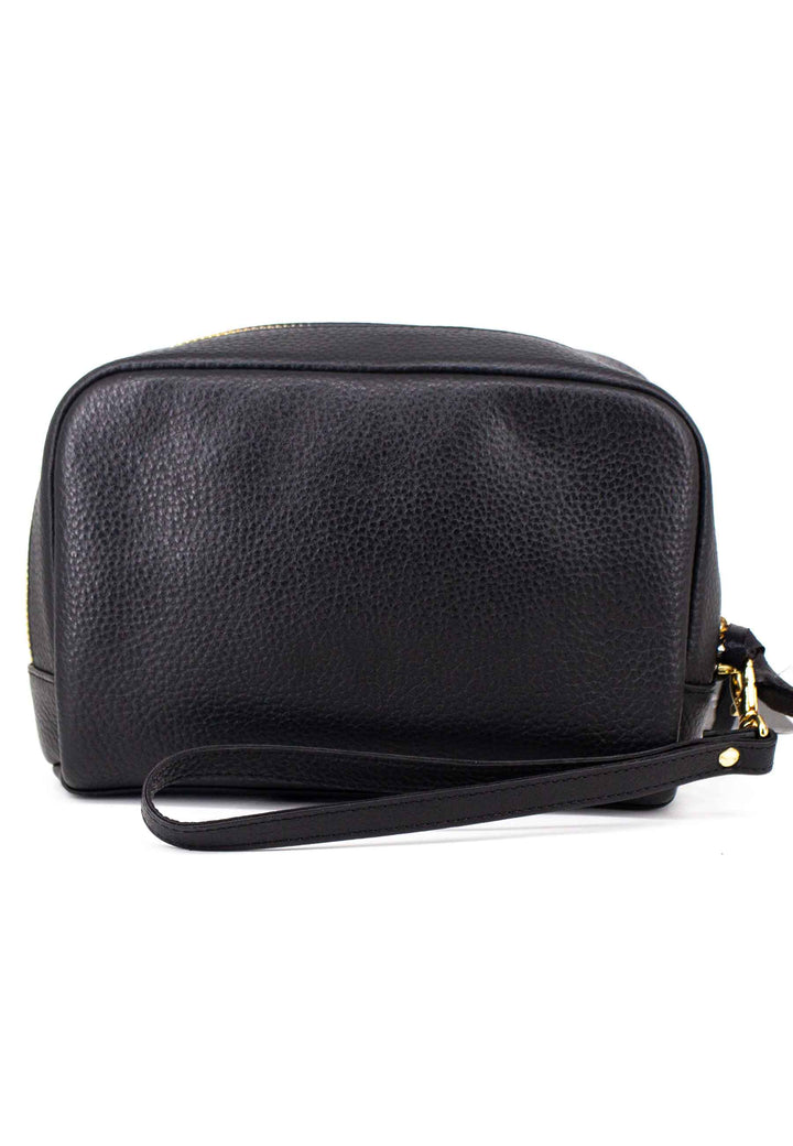 Spatarella Borsello uomo in pelle nera con zip oro e bracciale in pelle Hotsell