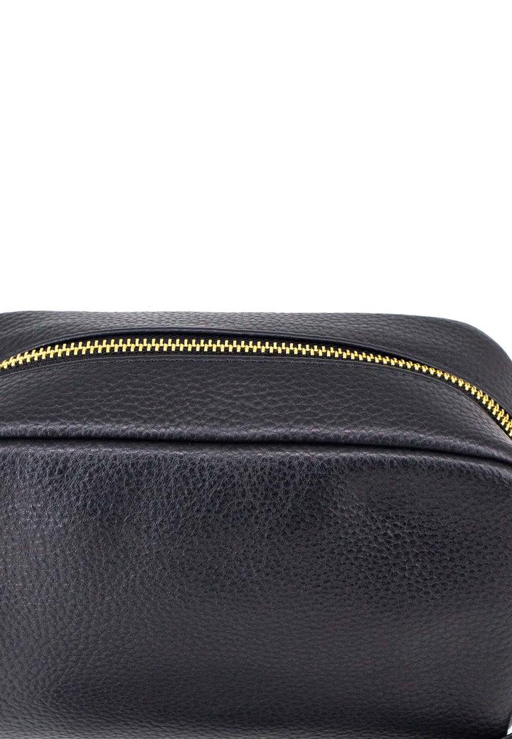 Spatarella Borsello uomo in pelle nera con zip oro e bracciale in pelle Hotsell