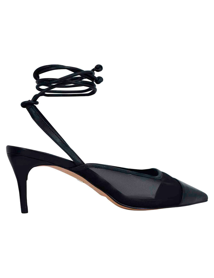 Spatarella Decollete slingback donna in rete e pelle nera con punta a punta e laccetti removibili Enormi risparmi