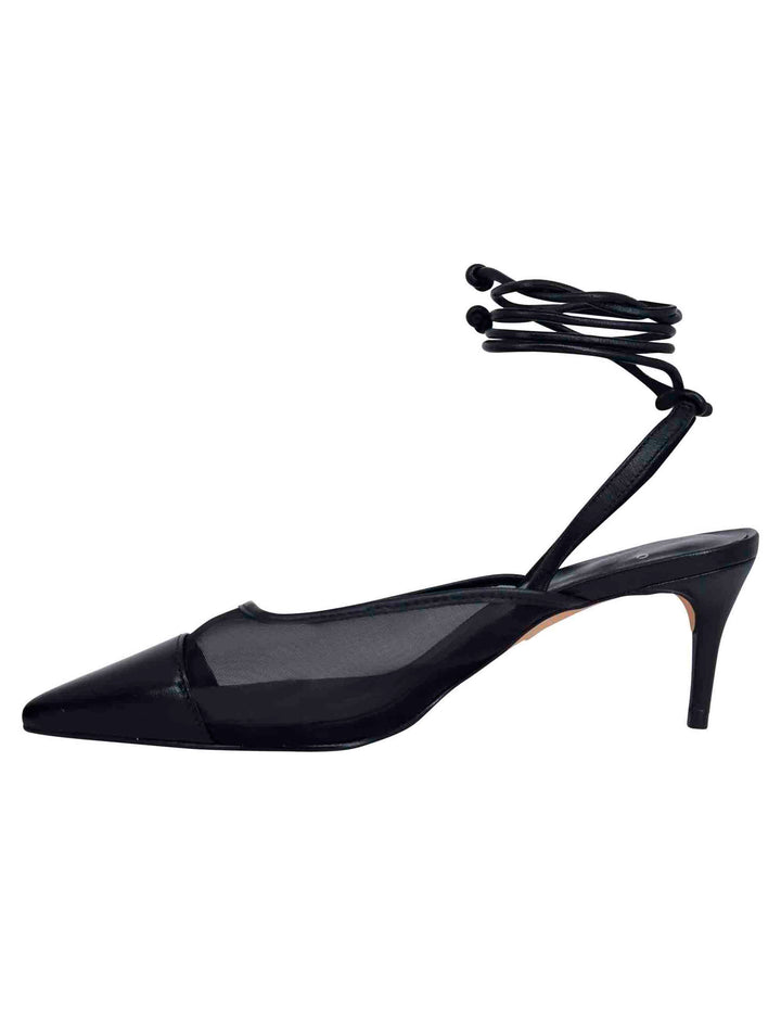 Spatarella Decollete slingback donna in rete e pelle nera con punta a punta e laccetti removibili Enormi risparmi