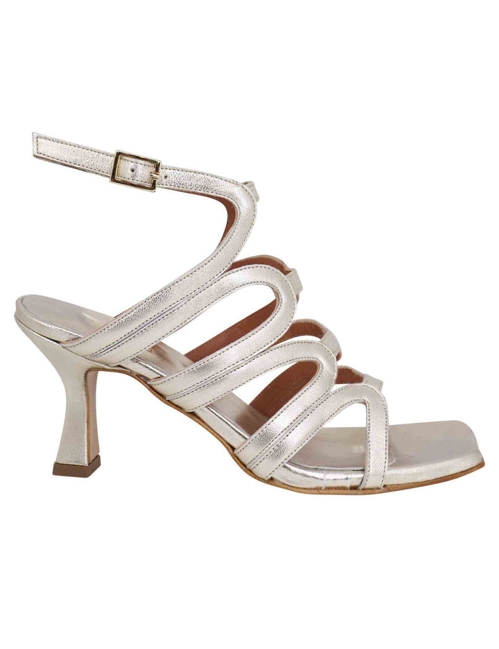 Spatarella Sandali slingback donna in pelle platino con tacco alto e punta quadra Fino Al -60%