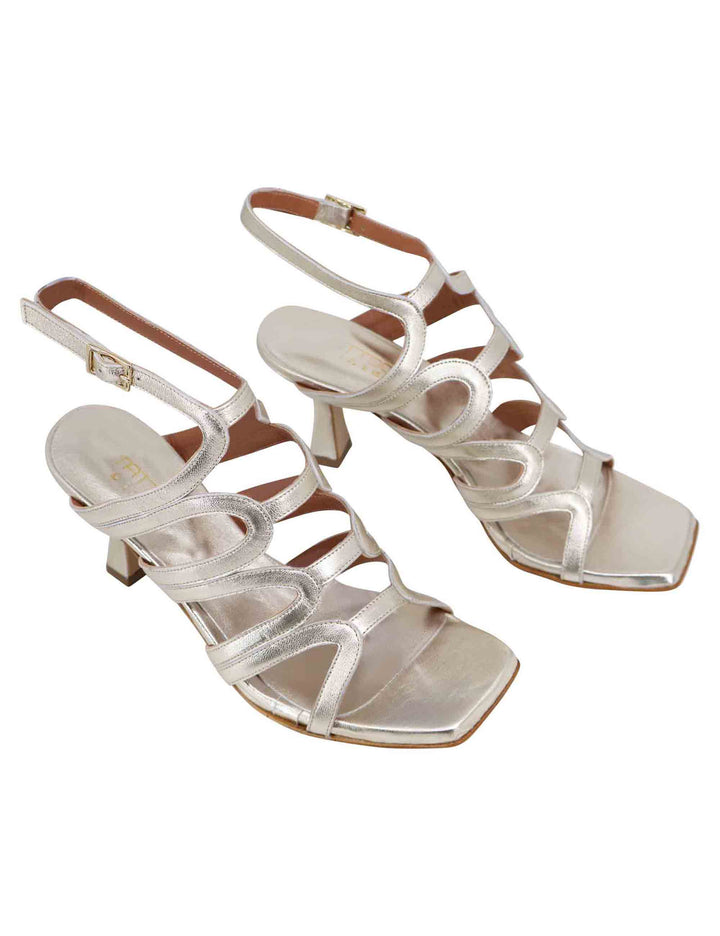 Spatarella Sandali slingback donna in pelle platino con tacco alto e punta quadra Fino Al -60%