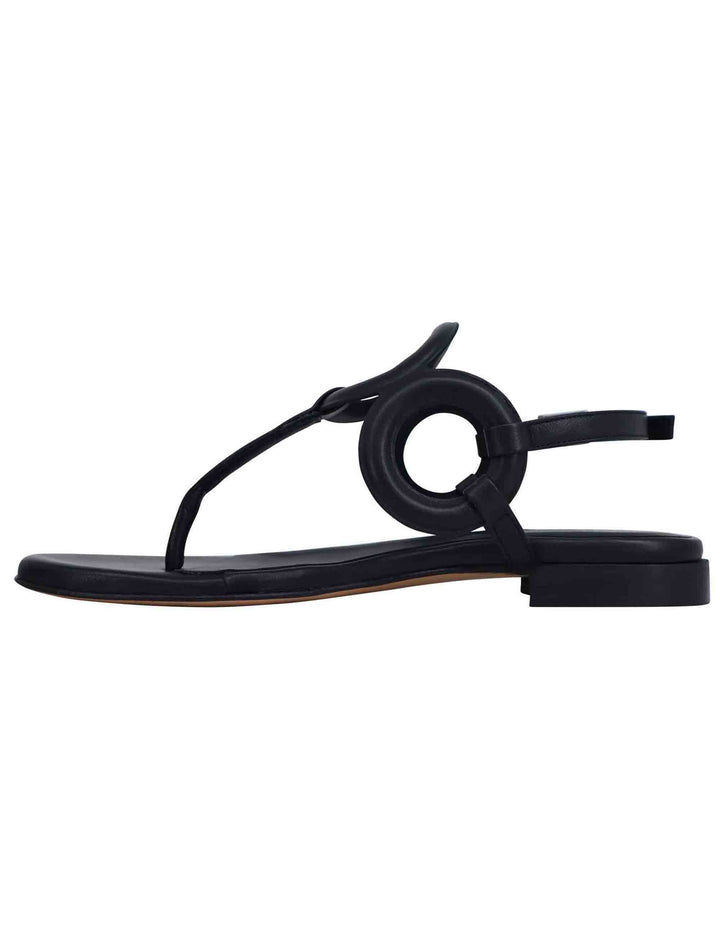 Spatarella Sandali infradito slingback donna in pelle nera con punta tonda e tacco basso Convenienza