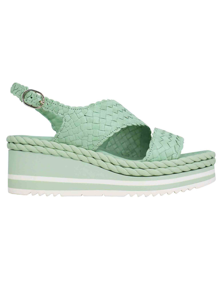 Spatarella Sandali donna in pelle intrecciata verde con zeppa in gomma Presa