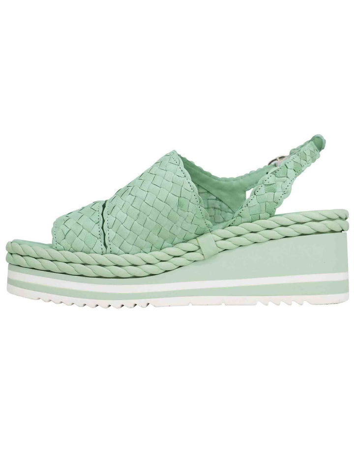 Spatarella Sandali donna in pelle intrecciata verde con zeppa in gomma Presa