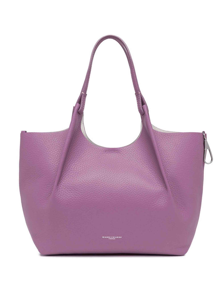 Spatarella Borse shopping donna Dua in pelle viola con doppi manici Saldi Di Fabbrica