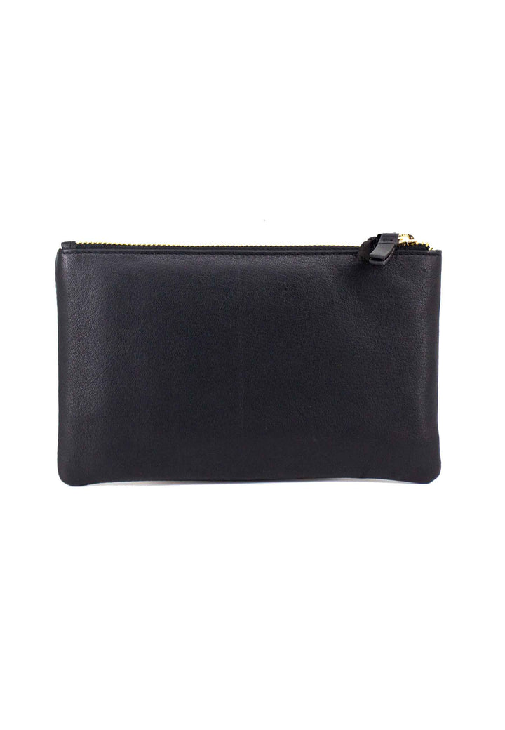 Spatarella Portafoglio uomo con zip in pelle nera Vendite Flash