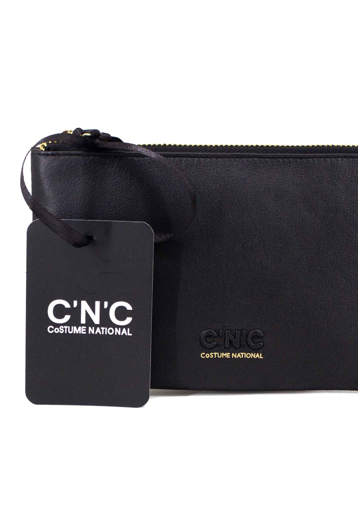 Spatarella Portafoglio uomo con zip in pelle nera Vendite Flash